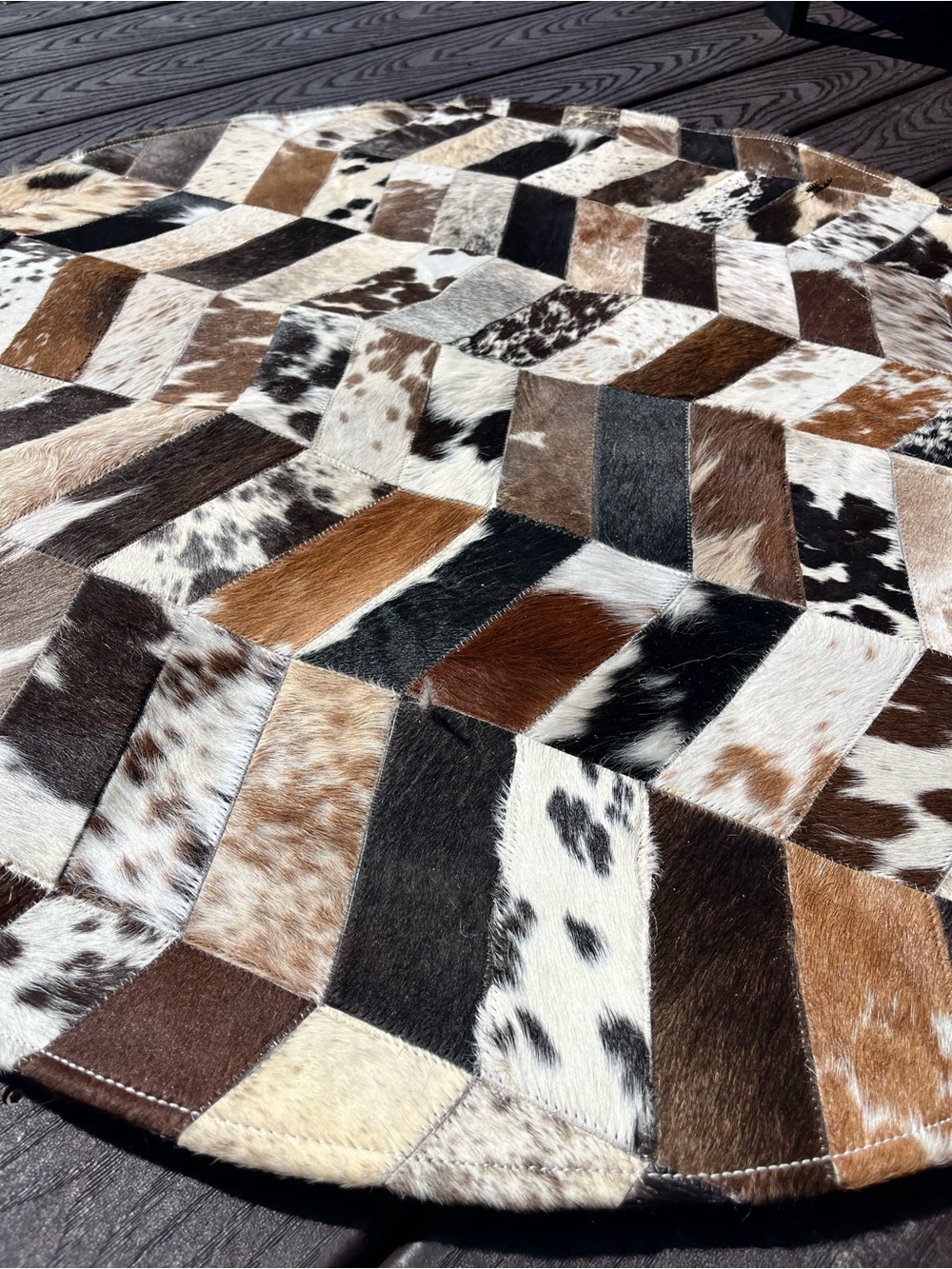 New Cowhide Patchwork Round Rug - 3’